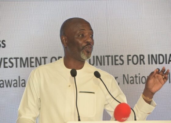 Dr. Joseph Muvawala, Executive Director of the National Planning Authority, addressing Indian investors.